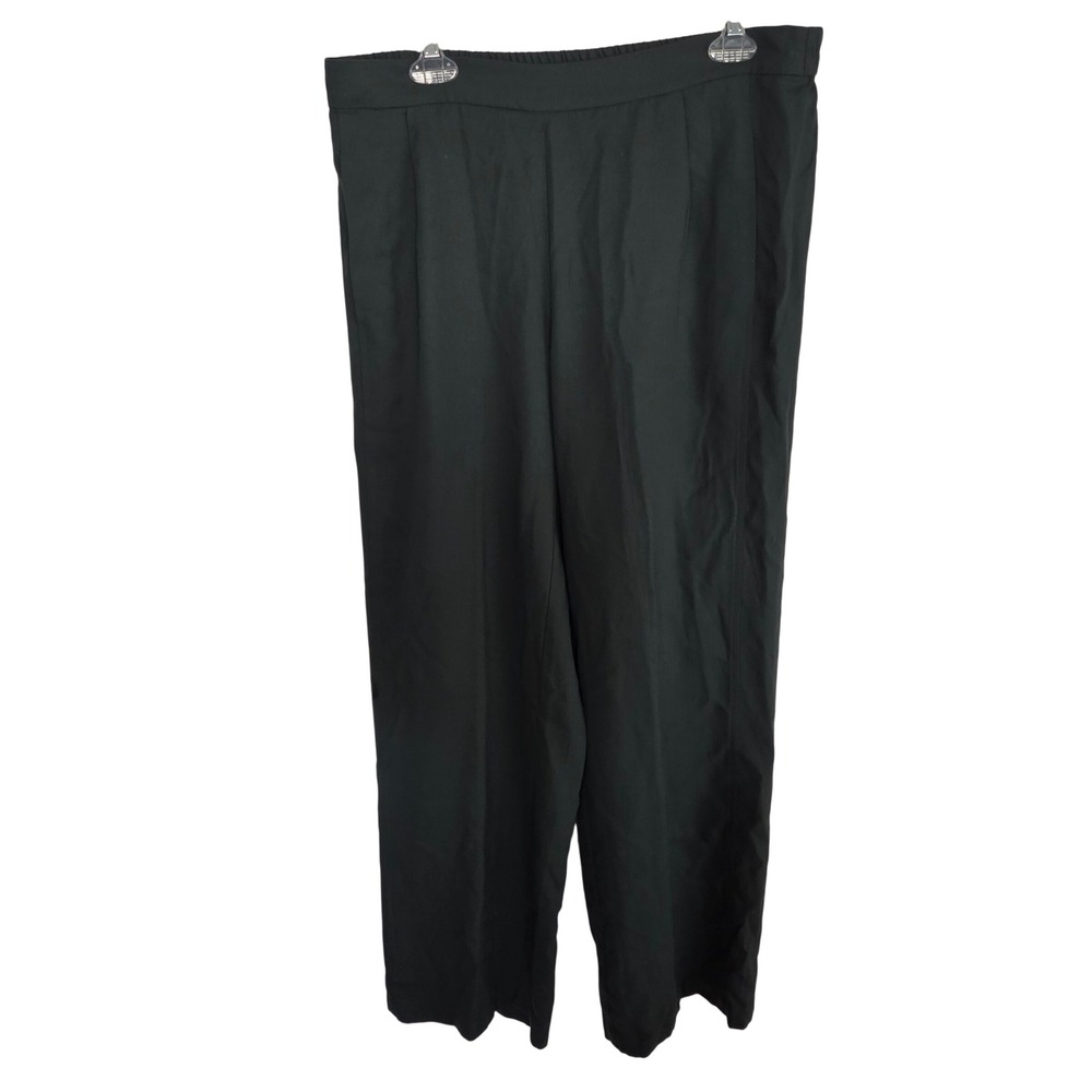 Eileen Fisher Green Wide Leg Pants Trousers Elastic Waist Pleated Medium Office